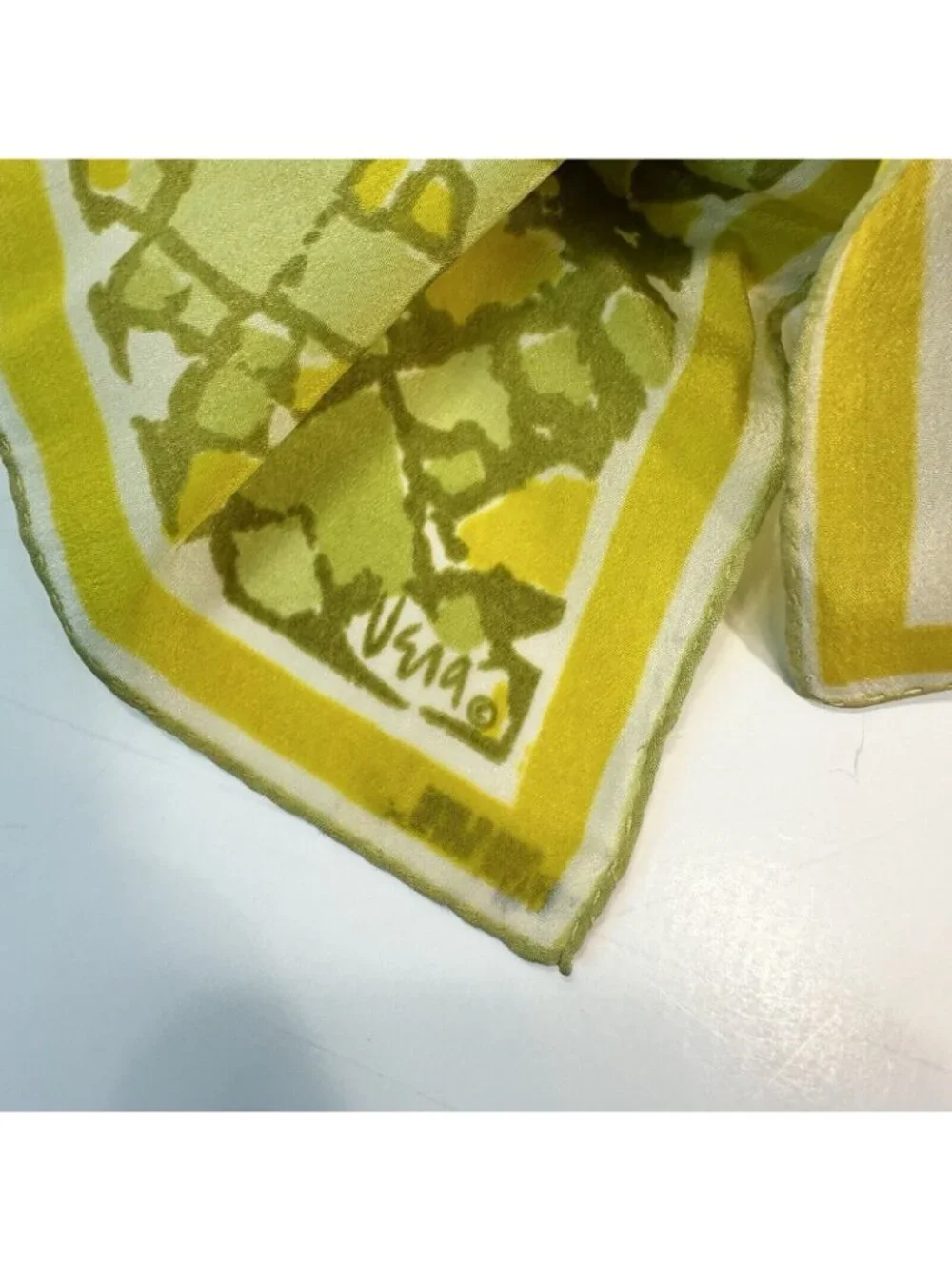 Vtg 1960s VERA Womens Silk Scarf Long Yellow Green Geometric Scarves Retro